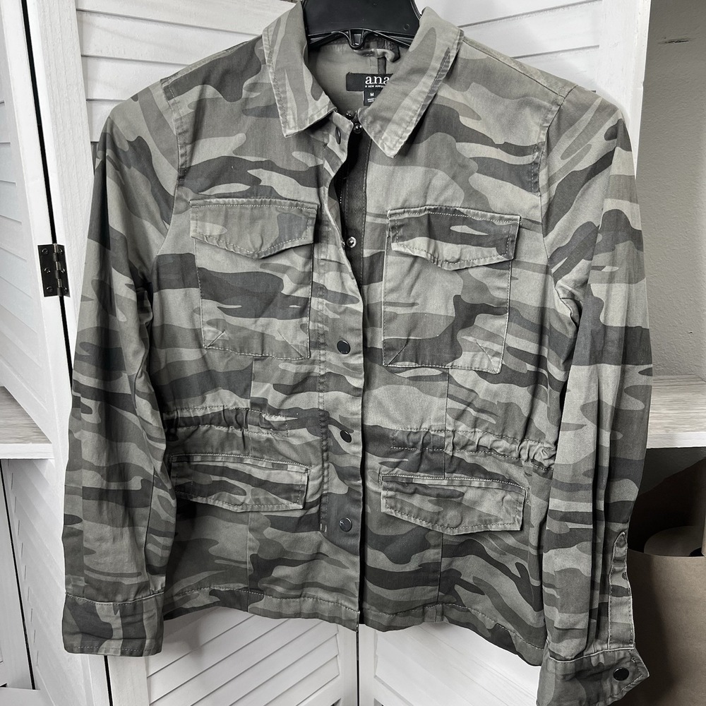 A.N.A. Camo Anorak Utility Jacket Snap Zipper Pockets Cinch‎ Waist Size Med VGC